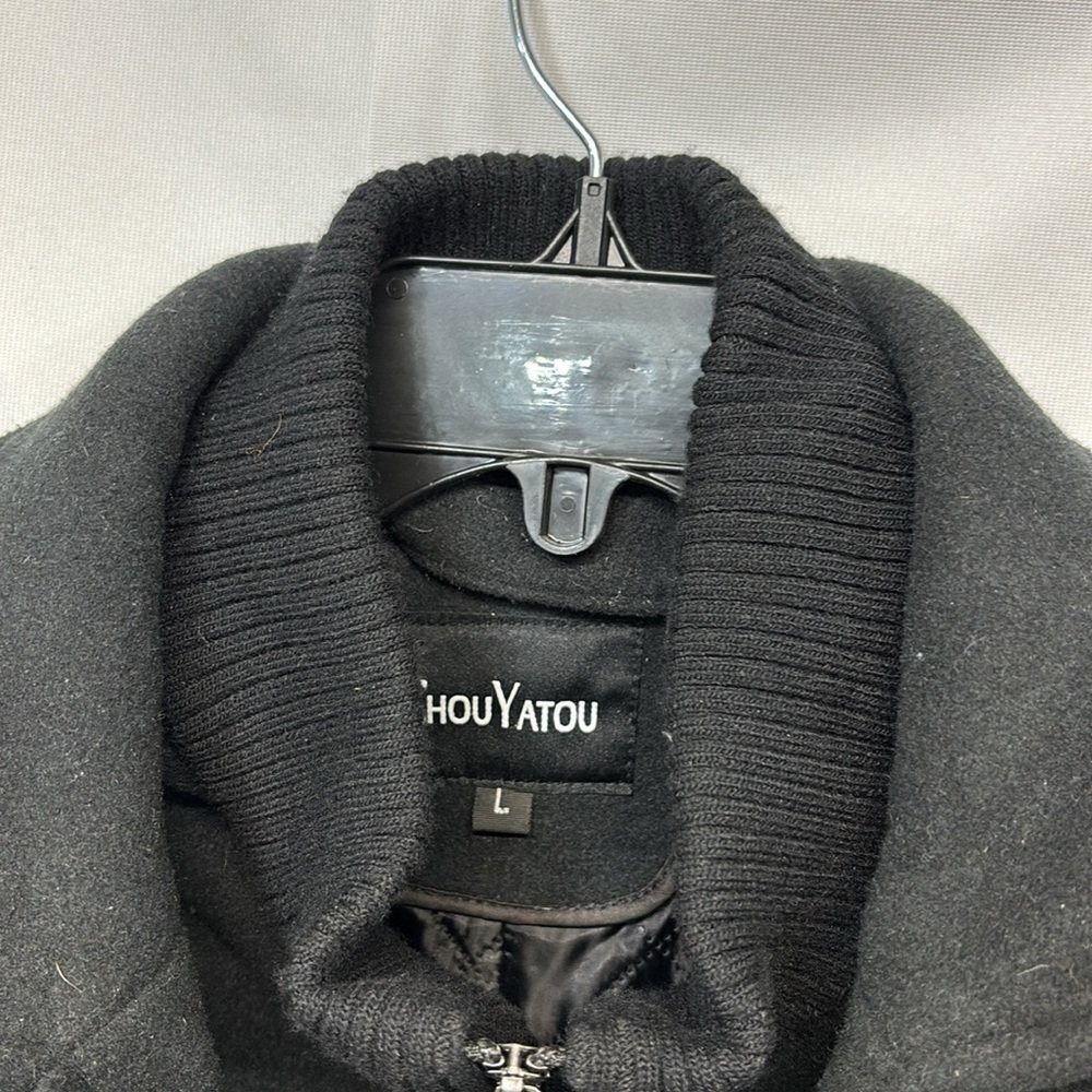 Chou Yatou black wool blend lined Pea Coat jacket size Large - Picture 5 of 13